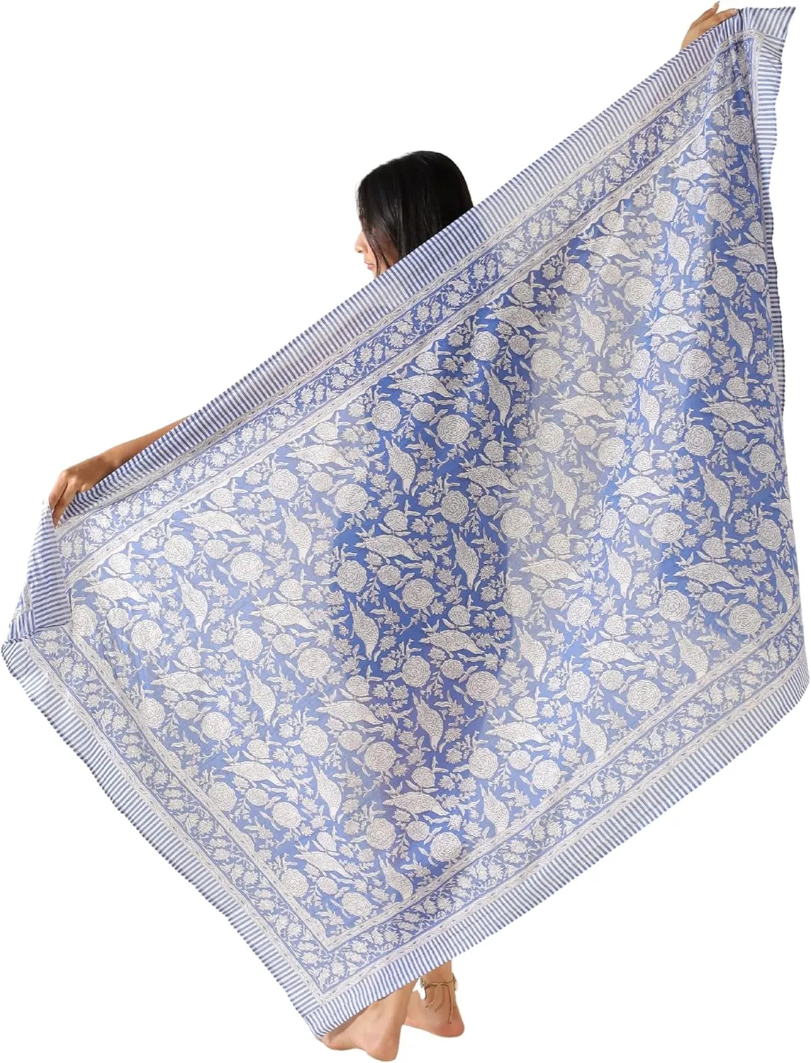 100% Cotton Sarong Coverup for Women Indian Hand Block Print Swimsuit Pareo Wrap Skirt Beach Bikini Cover Up Long (73" x 43")