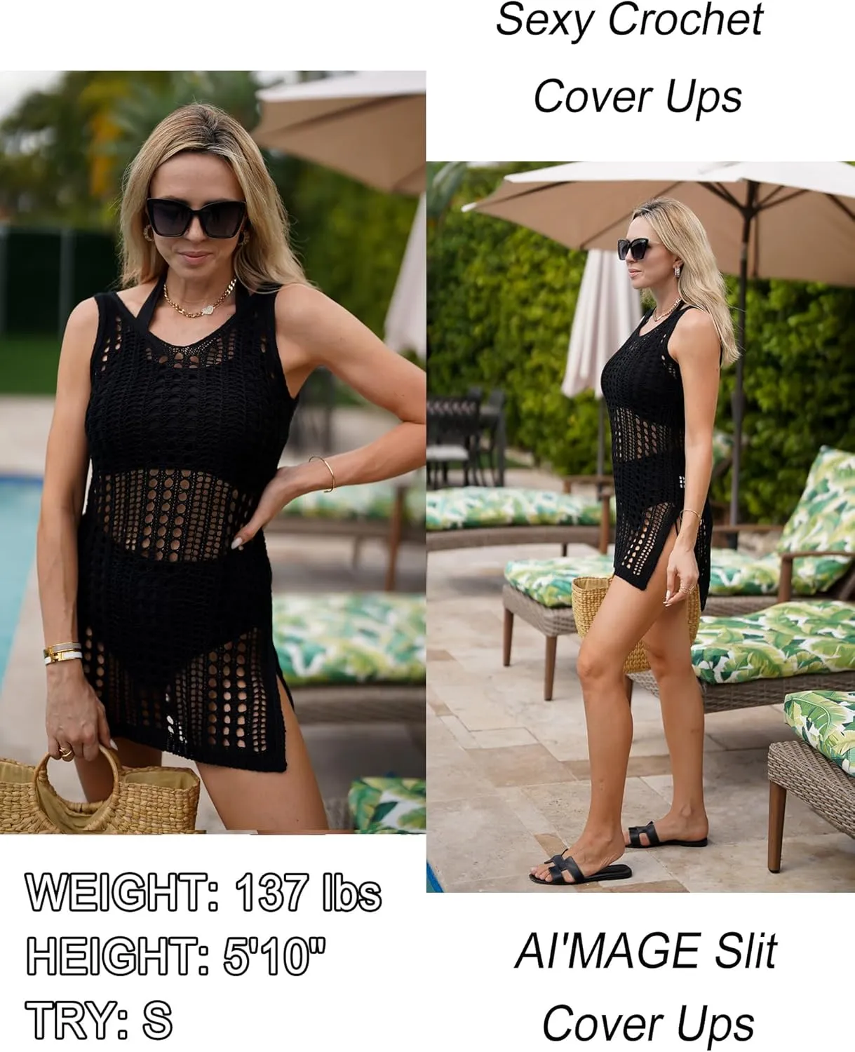 AI'MAGE Womens Crochet Swimsuit Cover Ups Beach Hollow Out Tank Coverup Dress Slit Bikini Bathing Suit Cover Up S-XXL