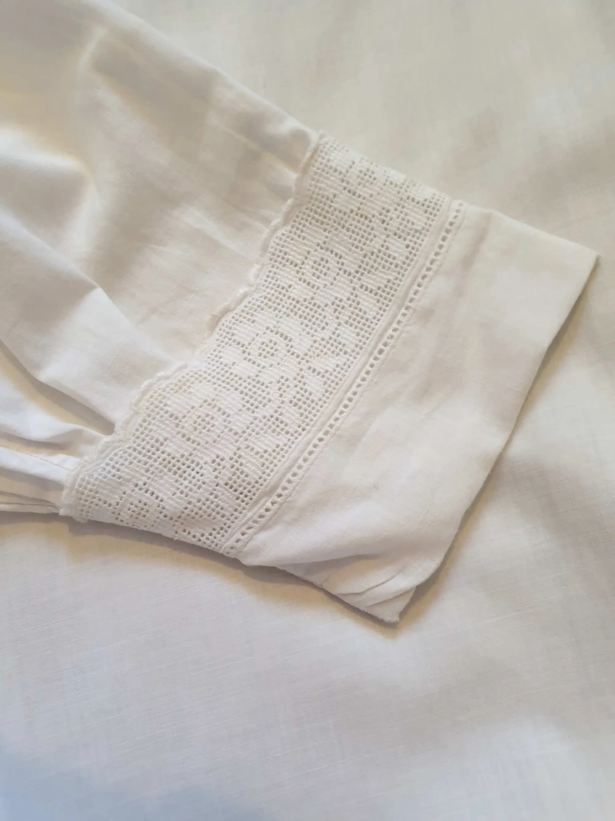 Antique Gown With Filet Lace & Embroidery