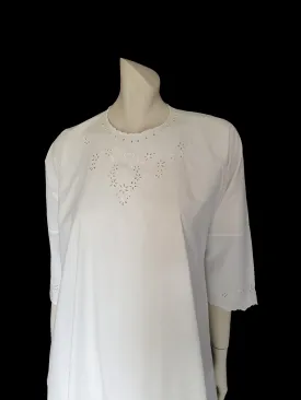 Antique White Cutwork Eyelet Nightgown - Broderie Anglaise - M