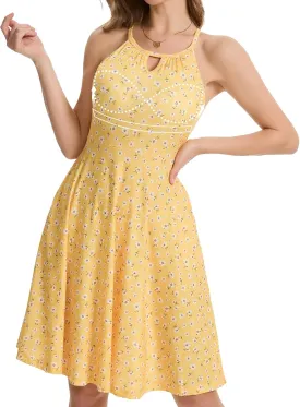 ANYFITTING Built in Bra Halter Dresses for Women 2025 Summer Pockets Dress Flowy Midi Sundresses Beach Vacation