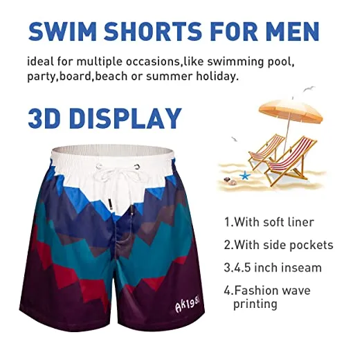Arjen Kroos Mens Swim Trunks Quick Dry 5 Inch Inseam Swim Shorts for Men Bathing Suit with Pockets and Soft Lining Printed Swimwear Beach Shorts，AK2217-Deep Blue,Small