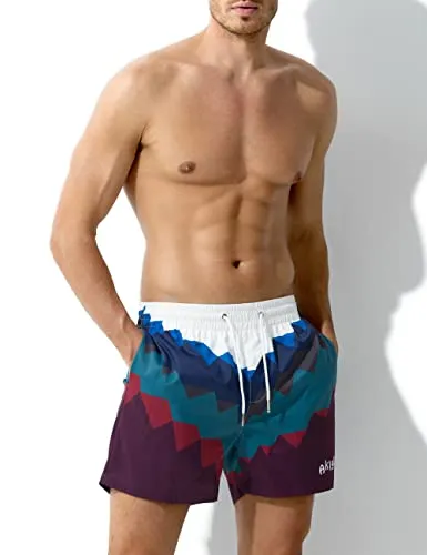 Arjen Kroos Mens Swim Trunks Quick Dry 5 Inch Inseam Swim Shorts for Men Bathing Suit with Pockets and Soft Lining Printed Swimwear Beach Shorts，AK2217-Deep Blue,Small