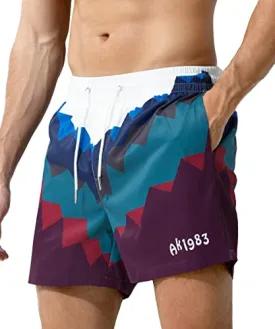 Arjen Kroos Mens Swim Trunks Quick Dry 5 Inch Inseam Swim Shorts for Men Bathing Suit with Pockets and Soft Lining Printed Swimwear Beach Shorts，AK2217-Deep Blue,Small