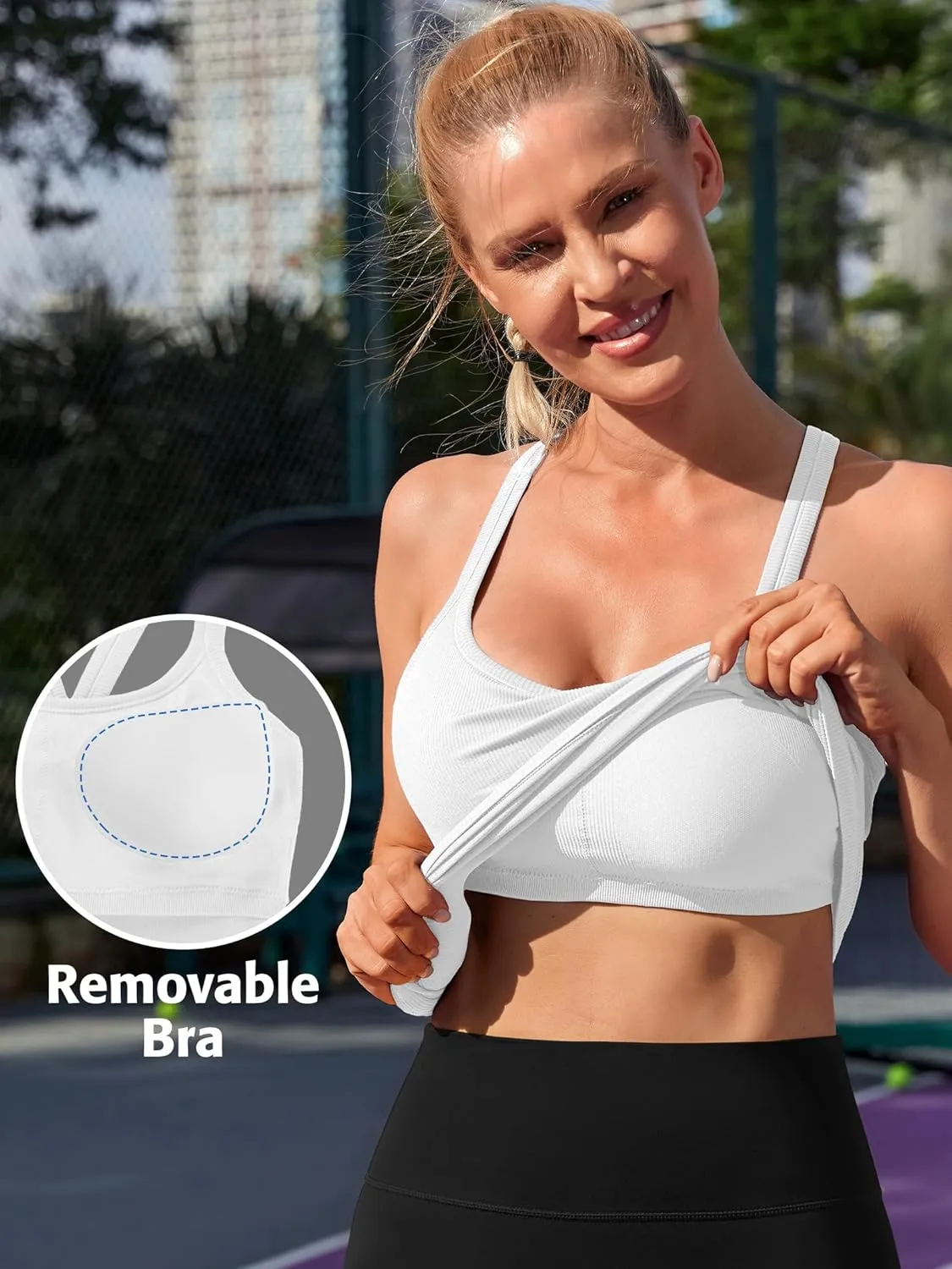 ATTRACO Women's Workout Tank Top Built in Bra Ribbed Athletic Tank Racerback Workout Top Scoop Neck