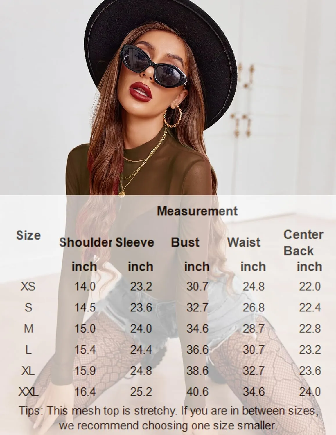Avidlove Mesh Top for Women Long Sleeve See Through Shirt Mock Neck Sheer Blouse S-XXL