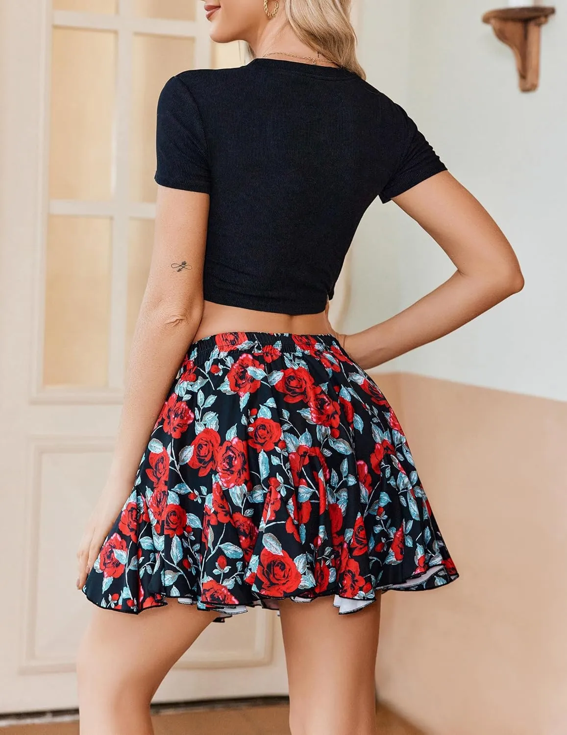 Avidlove Women's Pleated Skater Skirt Basic Casual High Waisted Ruffles Flared Mini Lingerie Skirts