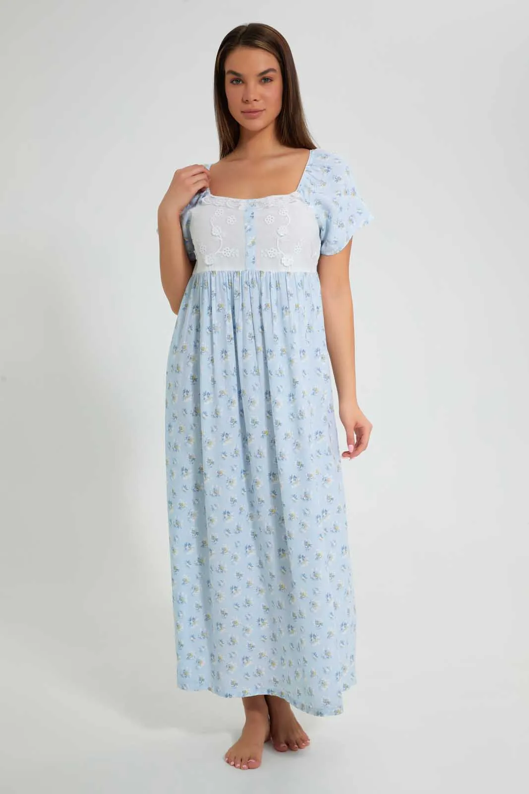 Blue Floral Long Nightgown