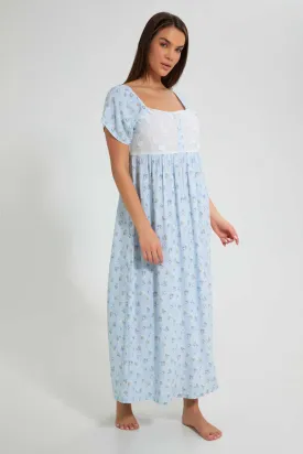 Blue Floral Long Nightgown