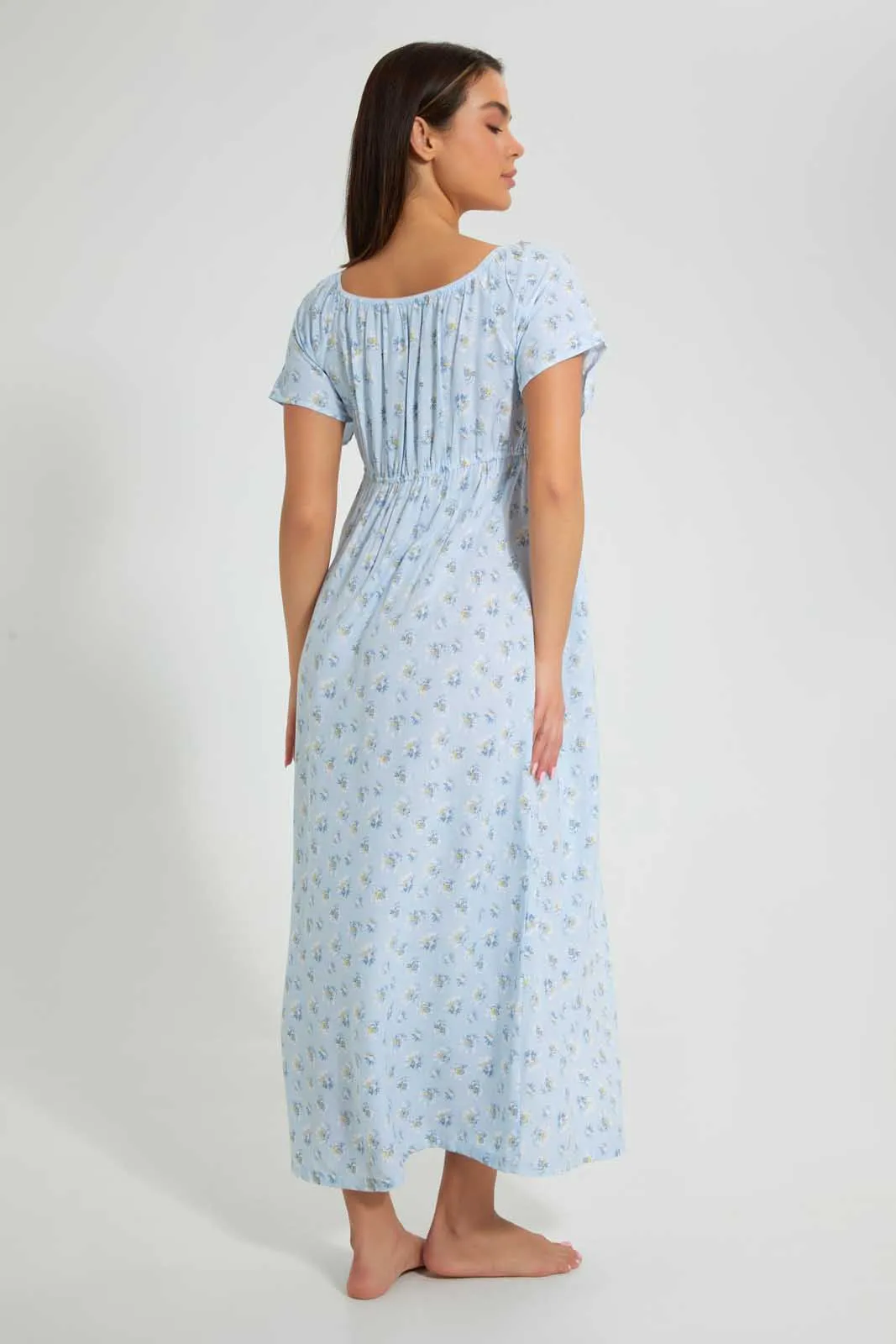 Blue Floral Long Nightgown