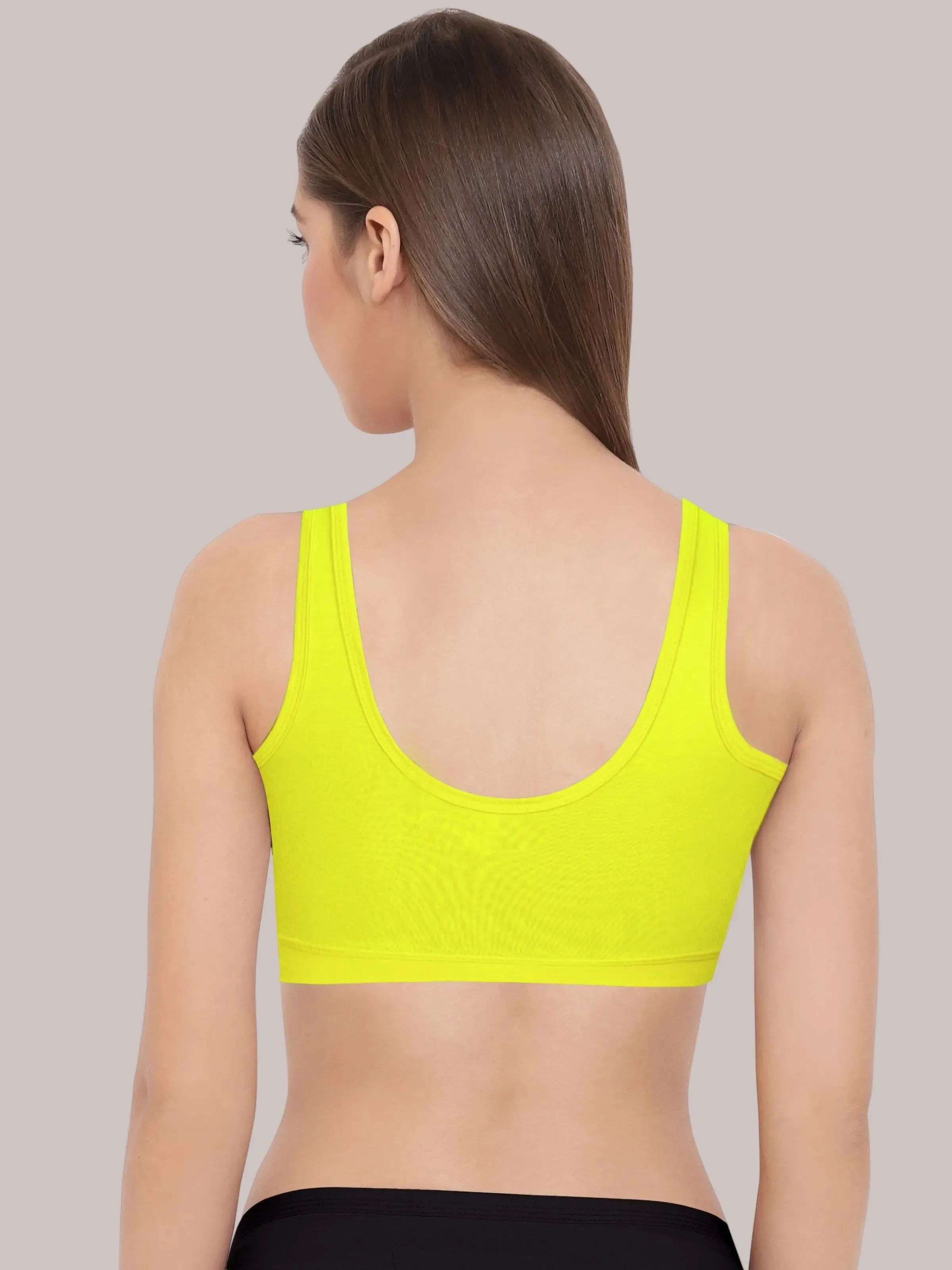 Broad Strap Cotton Gym Bra for Girls  | Removable Pads | Elasticated Underbrand | Good Support | Full Coverage Pack of 2 | White & Neon Green Sports Bra