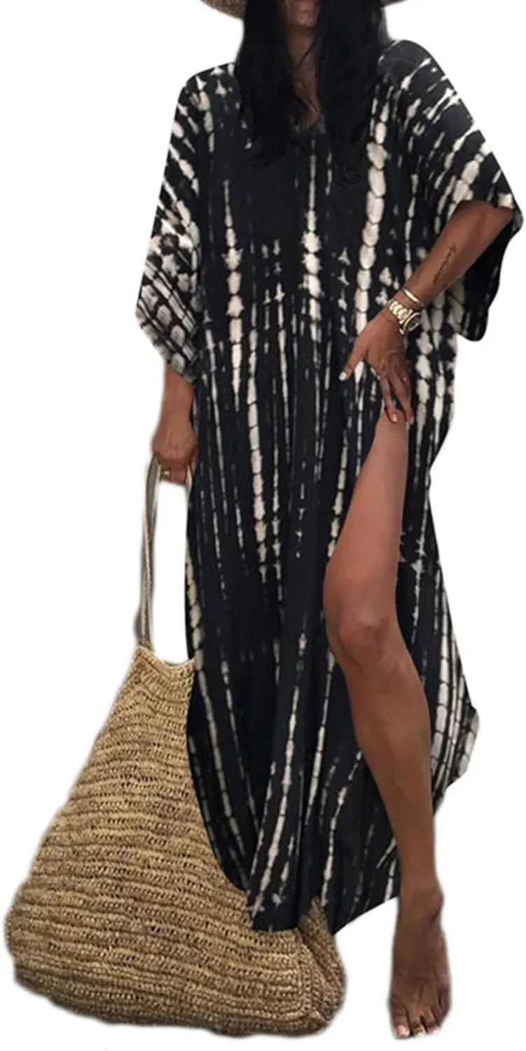 Bsubseach Kaftan Dresses for Women 2025 Plus Size Swimsuit Cover Up Tie Dye Caftan Maxi Dress Loungewear