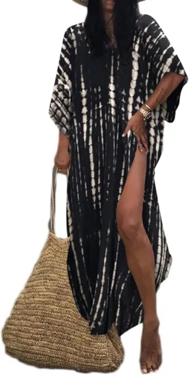 Bsubseach Kaftan Dresses for Women 2025 Plus Size Swimsuit Cover Up Tie Dye Caftan Maxi Dress Loungewear