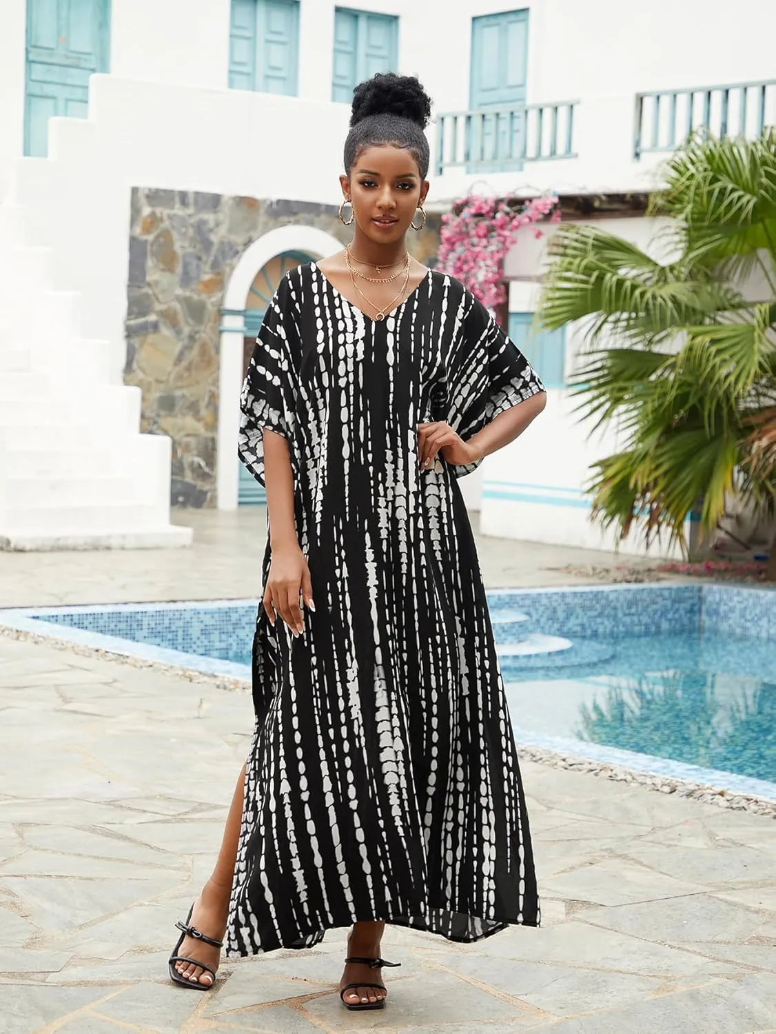 Bsubseach Kaftan Dresses for Women 2025 Plus Size Swimsuit Cover Up Tie Dye Caftan Maxi Dress Loungewear