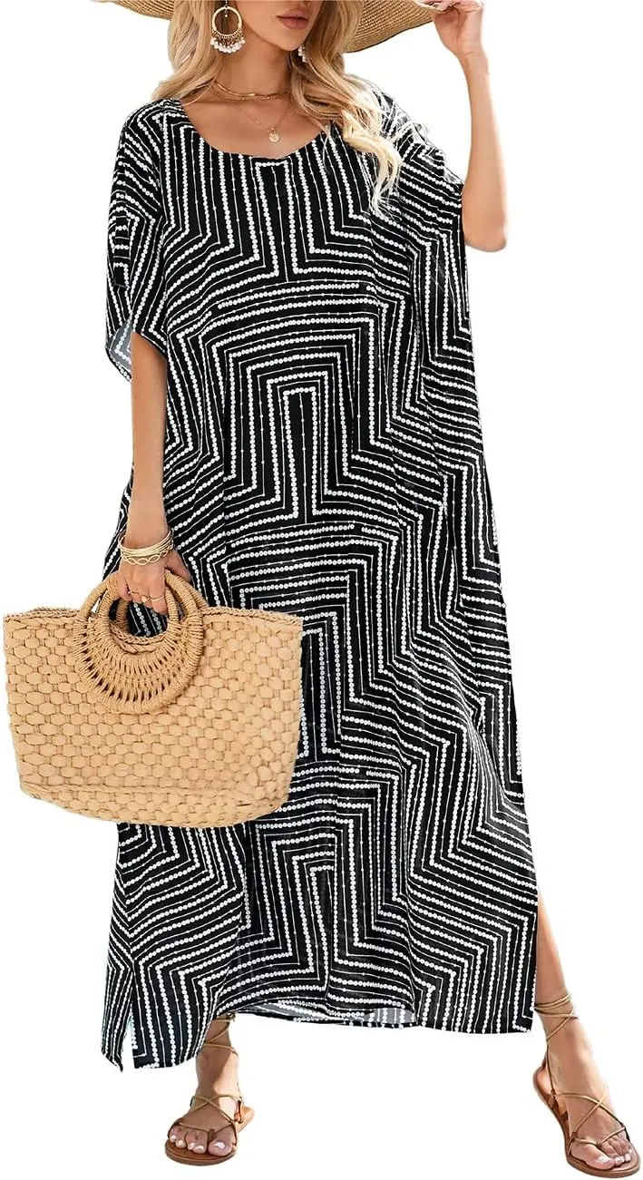 Bsubseach Kaftan Dresses for Women Plus Size Caftan Dress Print Caftan Beach Cover Up 70s Dress