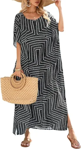 Bsubseach Kaftan Dresses for Women Plus Size Caftan Dress Print Caftan Beach Cover Up 70s Dress