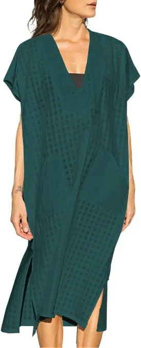 Bsubseach Women Plaid Swimsuit Cover Up V Neck Kaftan Dresses Caftan Maxi Dress