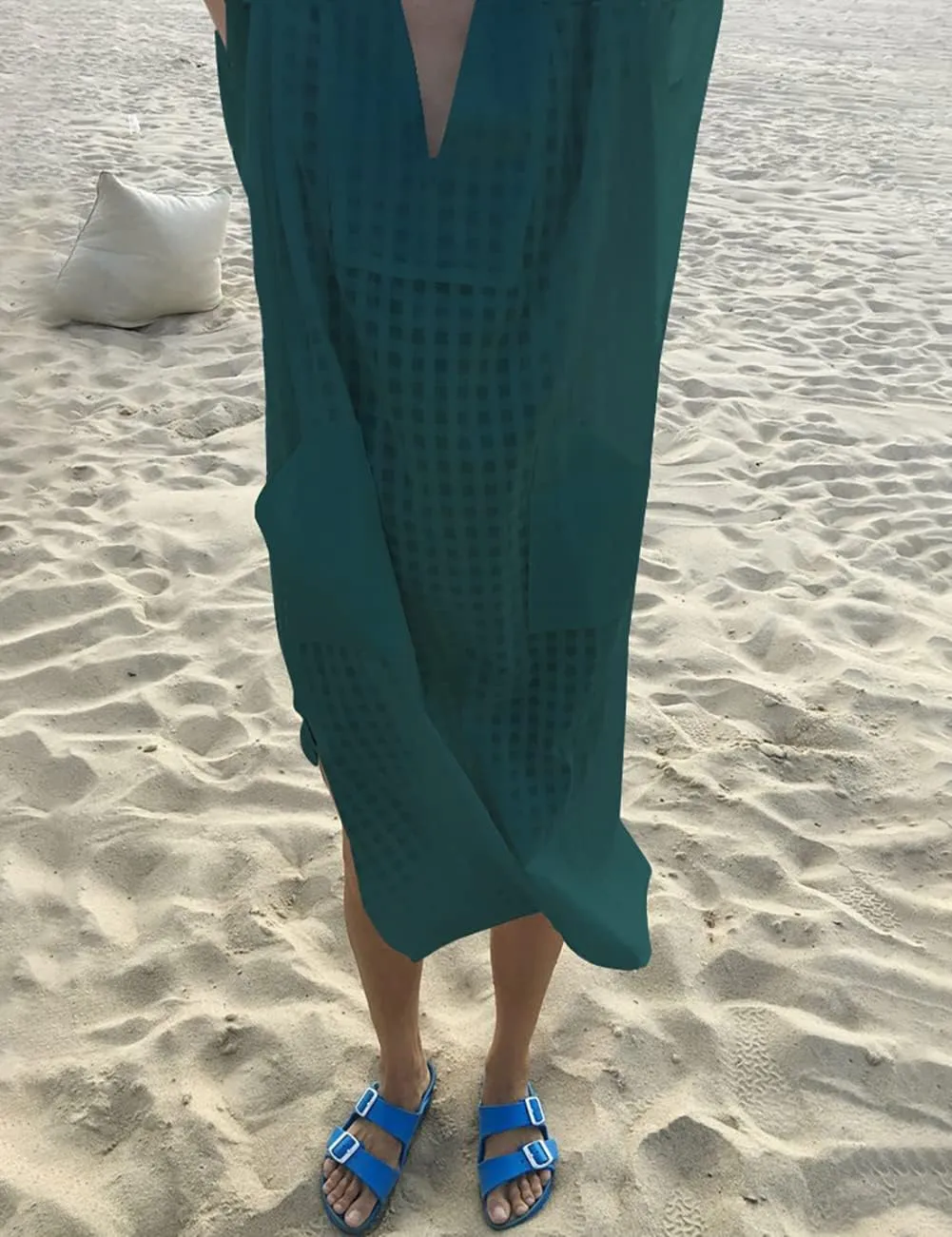 Bsubseach Women Plaid Swimsuit Cover Up V Neck Kaftan Dresses Caftan Maxi Dress