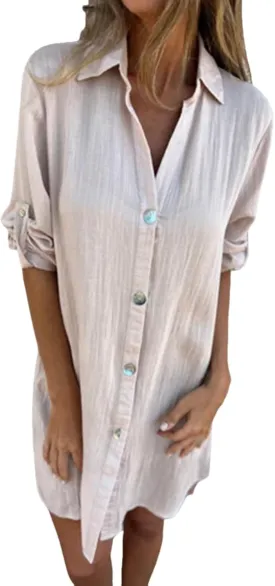 Button Down Swim Cover Up Shirt Sexy Long Sleeve Beach Blouse Bathing Suit Cover Ups for Women