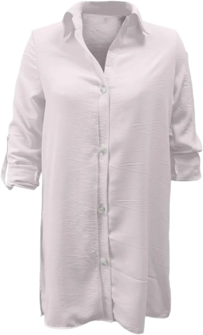 Button Down Swim Cover Up Shirt Sexy Long Sleeve Beach Blouse Bathing Suit Cover Ups for Women