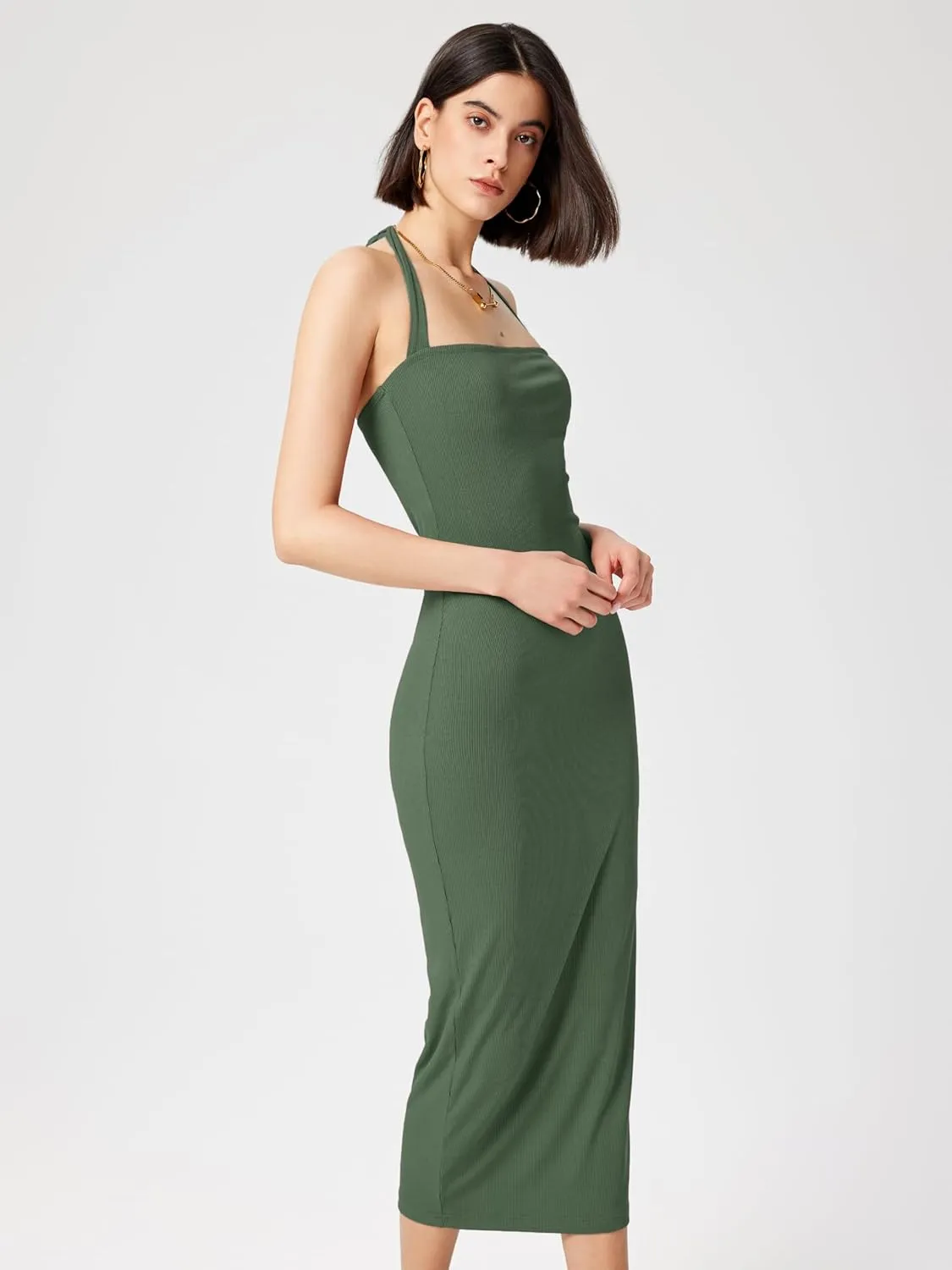CIDER Women's Summer Bodycon Dress Halter Maxi Dress Knit Sleeveless Long Dresses Party Club Dresses Trendy