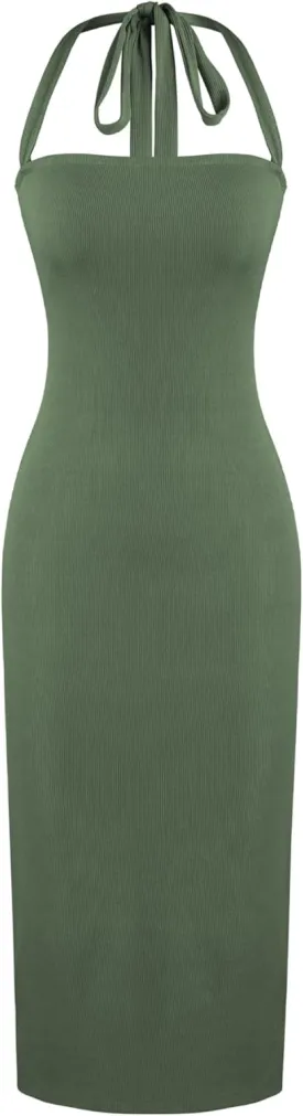 CIDER Women's Summer Bodycon Dress Halter Maxi Dress Knit Sleeveless Long Dresses Party Club Dresses Trendy