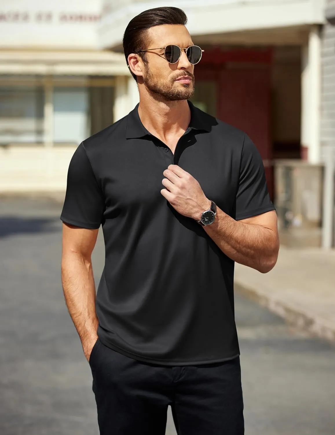 COOFANDY Men Polo Shirts Short Sleeve Quick Drying Athletic Collared Golf Shirts Moisture Wicking Tees