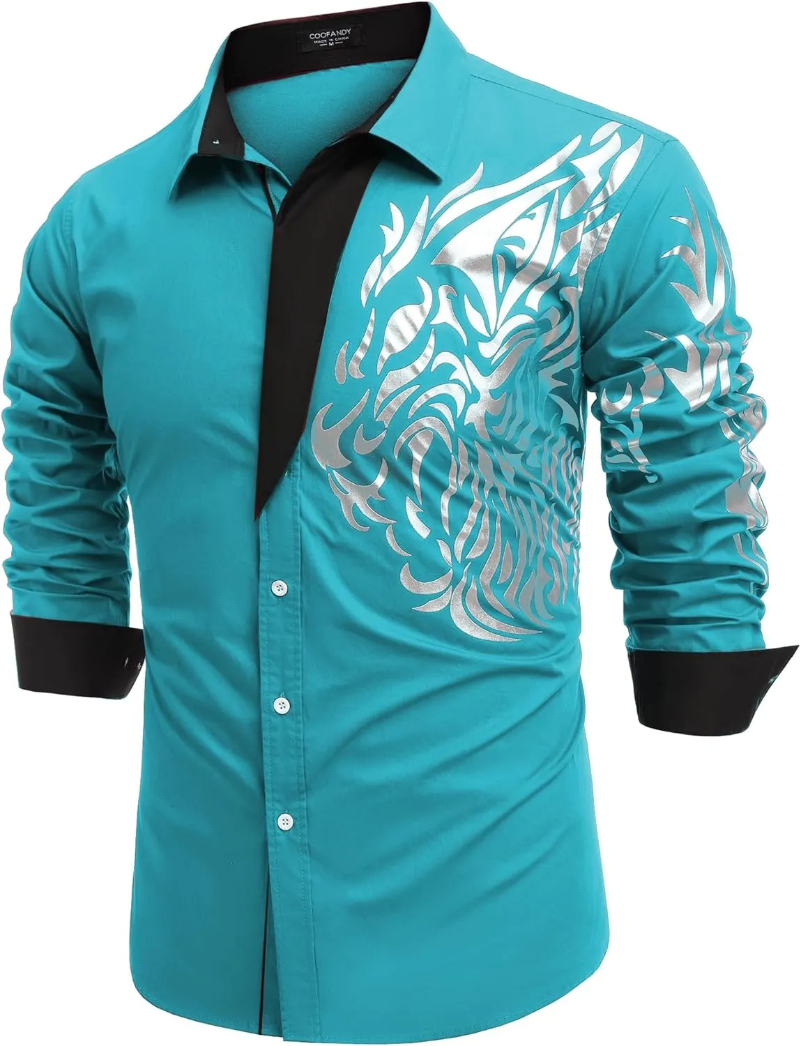 COOFANDY Men's Print Button Down Dress Shirt Fashion Long Sleeve Casual Shirts