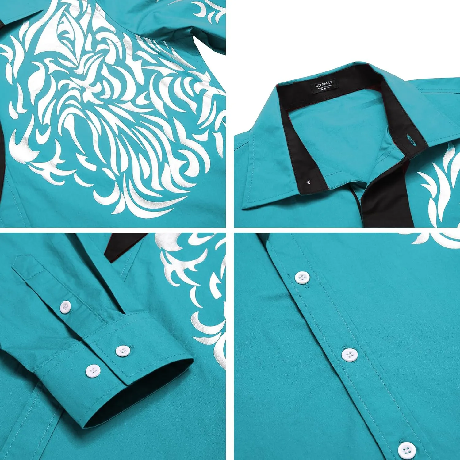 COOFANDY Men's Print Button Down Dress Shirt Fashion Long Sleeve Casual Shirts