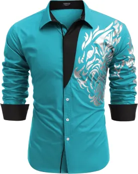 COOFANDY Men's Print Button Down Dress Shirt Fashion Long Sleeve Casual Shirts
