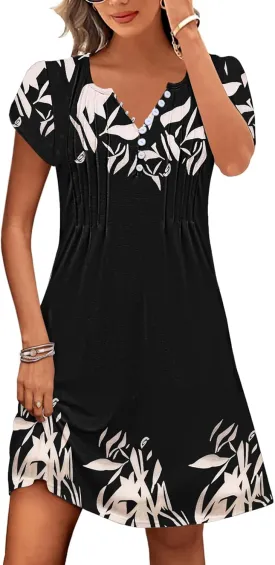 Disamer Womens Casual Dresses Short Sleeve Summer Dresses 2025 Boho Floral Beach Sundresses Spring A-Line Dress with Pockets