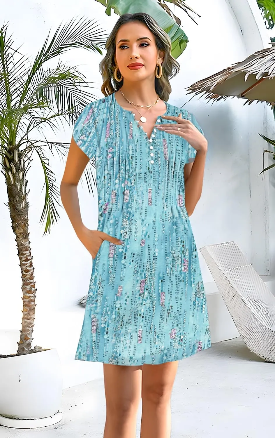 Disamer Womens Casual Dresses Short Sleeve Summer Dresses 2025 Boho Floral Beach Sundresses Spring A-Line Dress with Pockets