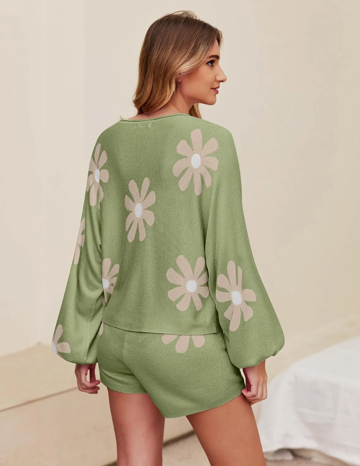 Ekouaer Knit Pajamas Set for Women Lounge Wear Sets Long Sleeve Sweatsuit Matching 2 Piece Outfits Casual Sweater Sets S-XXL