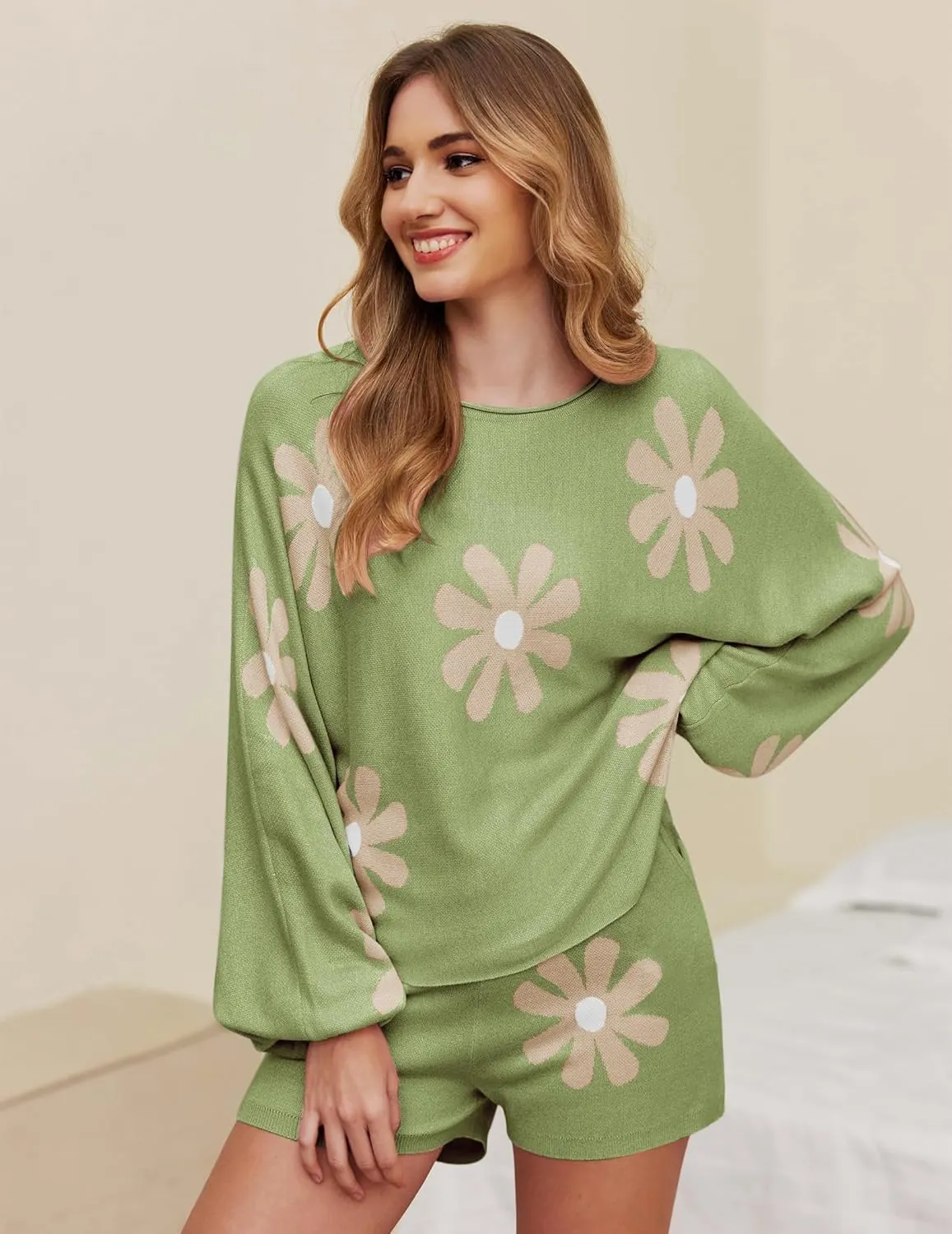Ekouaer Knit Pajamas Set for Women Lounge Wear Sets Long Sleeve Sweatsuit Matching 2 Piece Outfits Casual Sweater Sets S-XXL