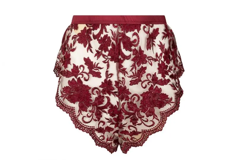 Embroidered Tap Shorts - Ruby Wine -