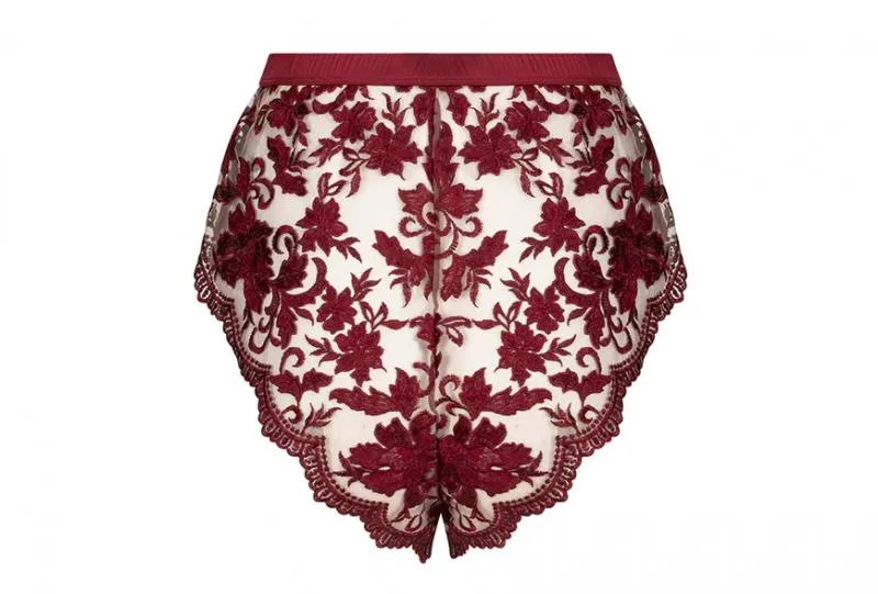 Embroidered Tap Shorts - Ruby Wine -