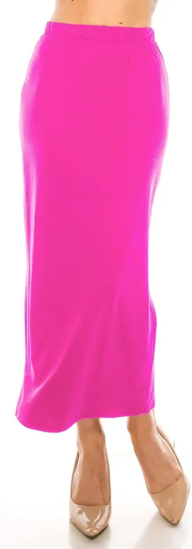 FashionJOA Women's Casual Back Slit Solid Bodycon Pencil Midi Skirt