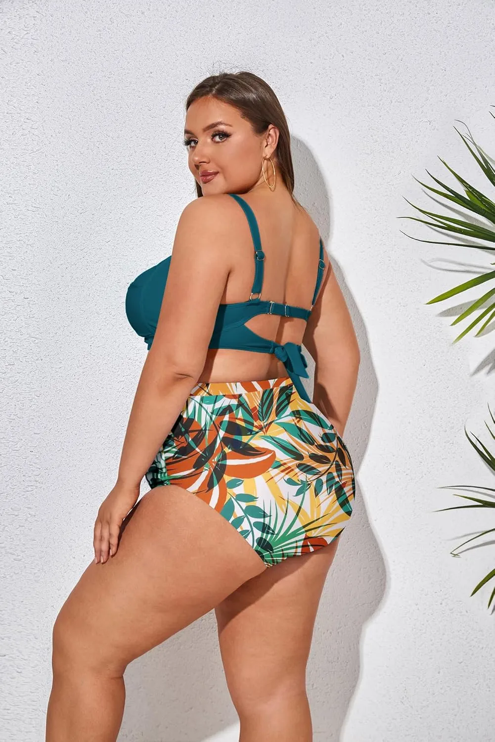 Hanna Nikole Women Plus Size Two Piece Swimsuit Sets Twist Front Bikini Bathing Suit with Drawstring Ruched Bottom