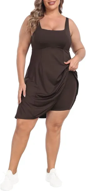 HDE Womens Plus Size Tennis Athletic Workout Dress with Built-in Shorts & Bra