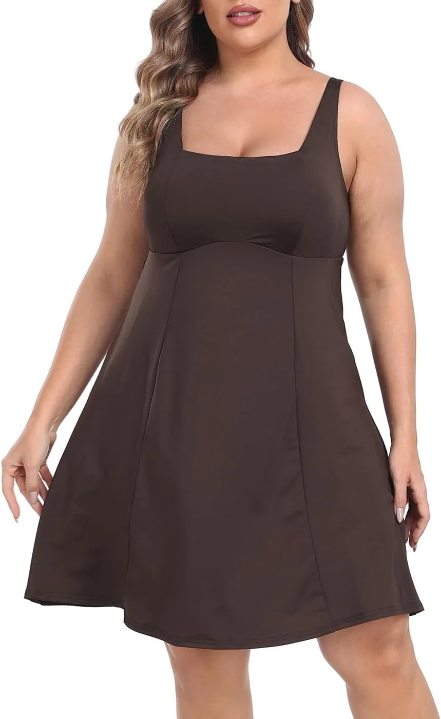 HDE Womens Plus Size Tennis Athletic Workout Dress with Built-in Shorts & Bra