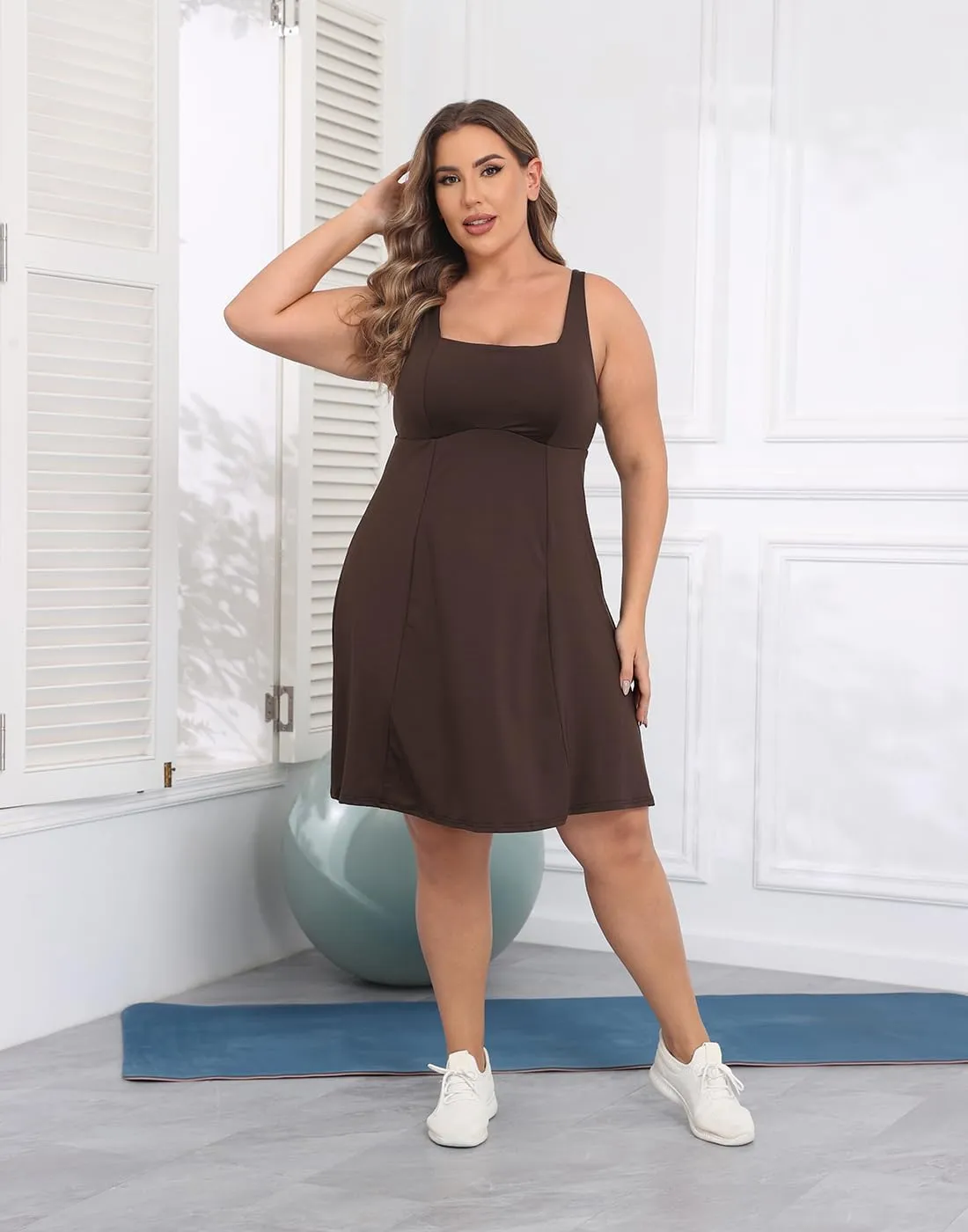 HDE Womens Plus Size Tennis Athletic Workout Dress with Built-in Shorts & Bra