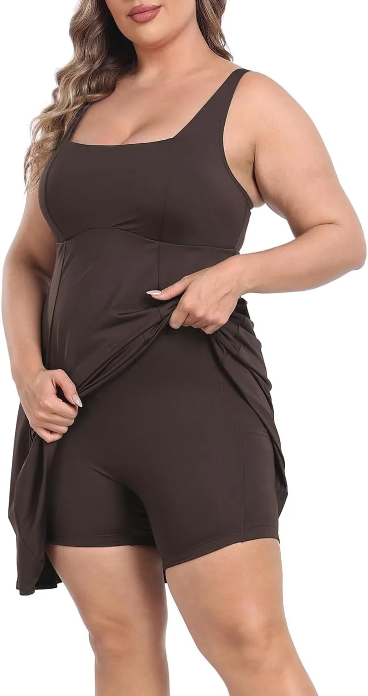 HDE Womens Plus Size Tennis Athletic Workout Dress with Built-in Shorts & Bra