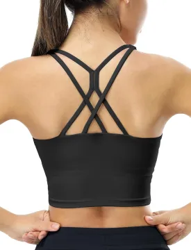 icyzone V Neck Sports Bra for Women, Criss Cross Back Padded Workout Fitness Exercise Running Crop Tank Tops Yoga Bra