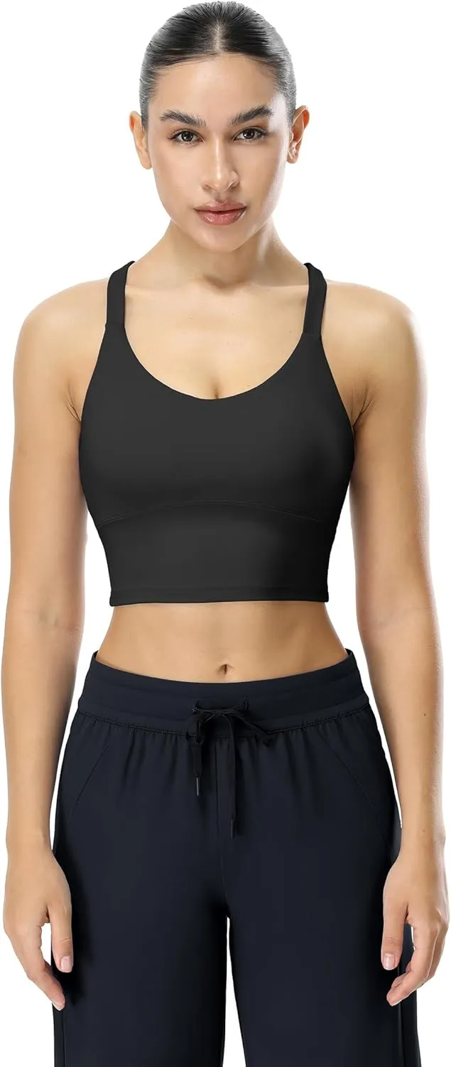 icyzone V Neck Sports Bra for Women, Criss Cross Back Padded Workout Fitness Exercise Running Crop Tank Tops Yoga Bra