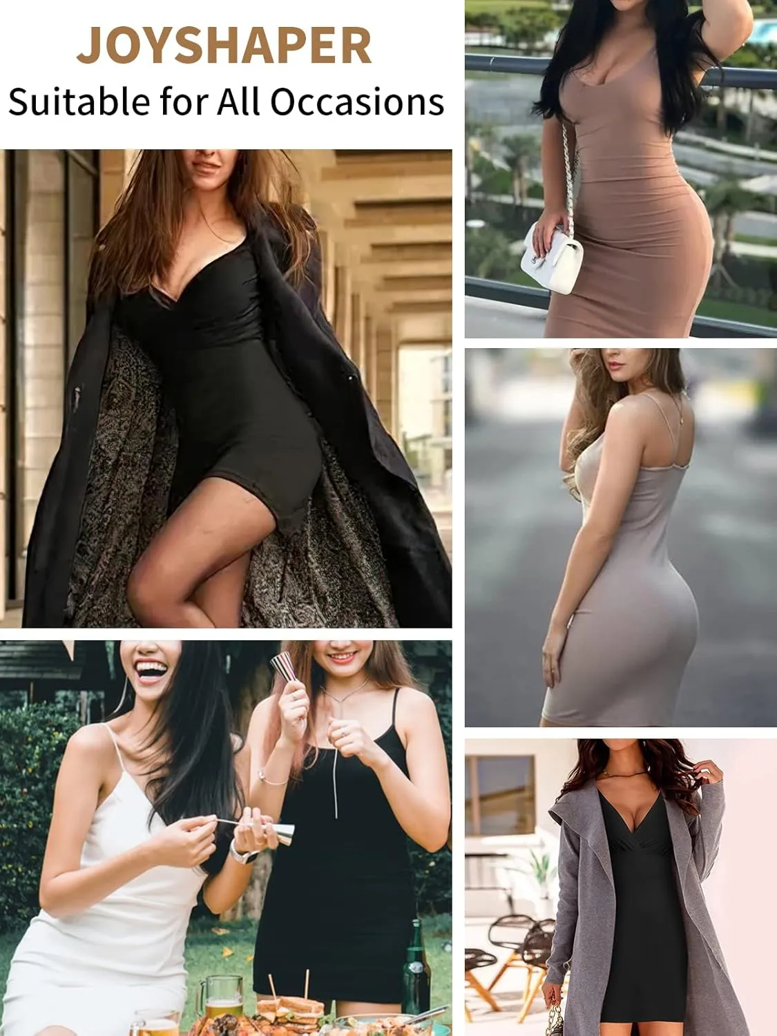 JOYSHAPER Women's Full Slips for Under Dresses Spaghetti Strap Dress Slip V-Neck Cami Dress Nightwear Slip 3-Way