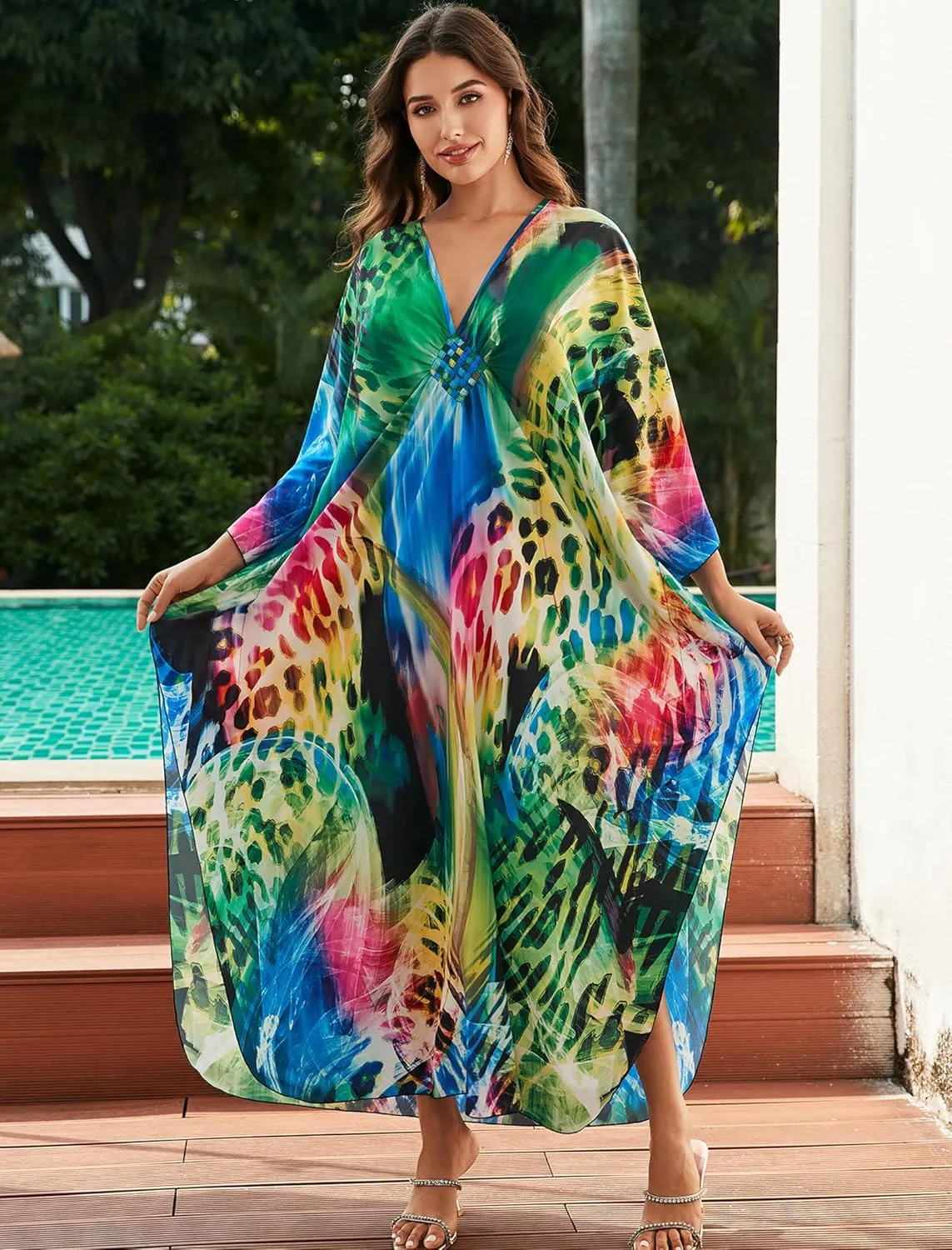 Kaftan Dresses for Women Plus Size Caftans Loungewear Swimsuit Coverup Butterfly Maxi Beach Dress Lightweight Muumuu