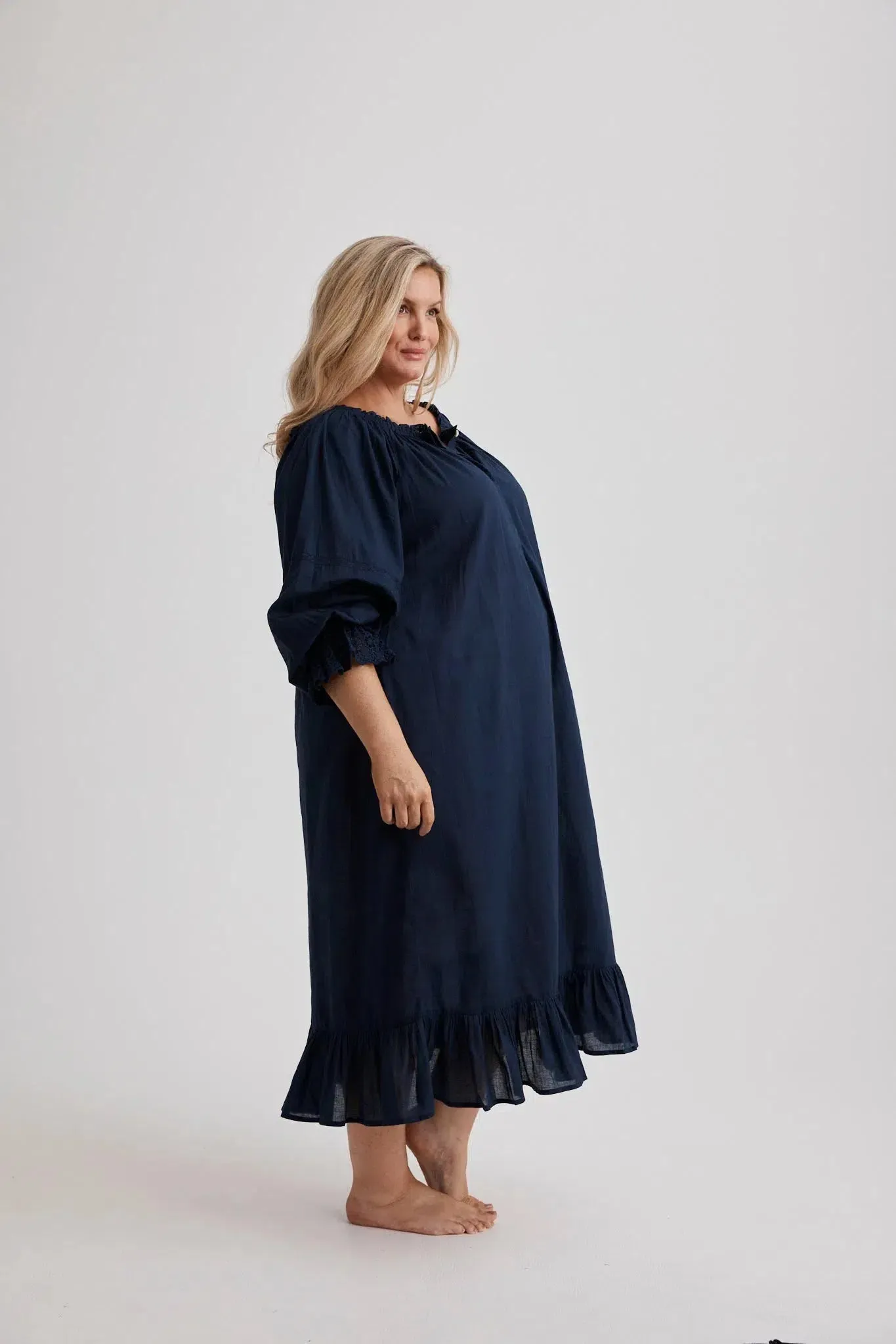 Kareena - Nightgown - Long - Navy - Cotton