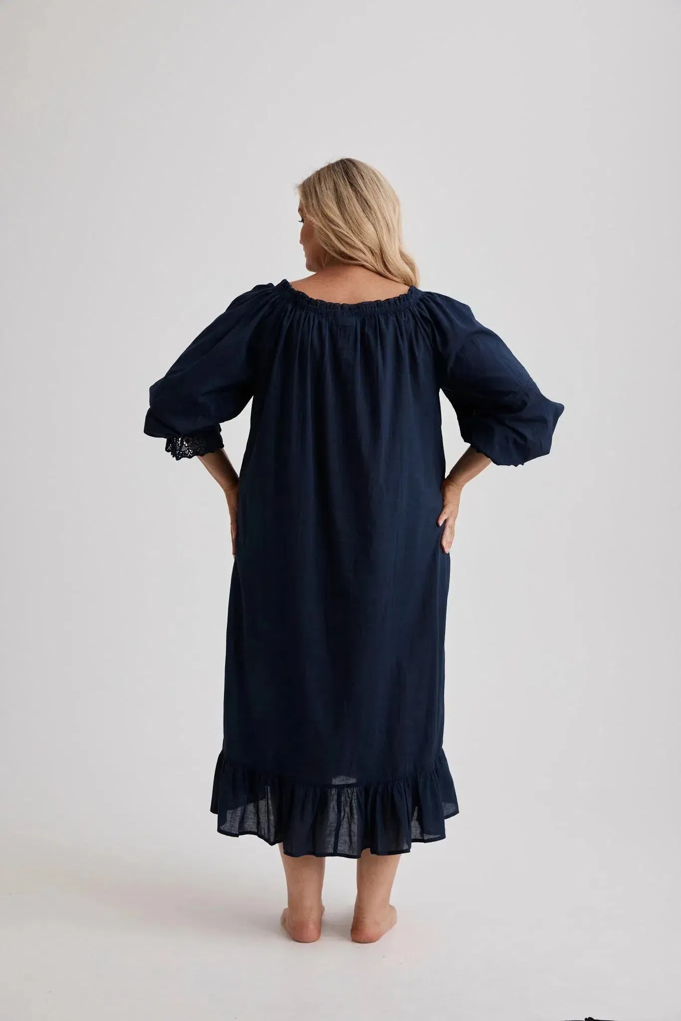 Kareena - Nightgown - Long - Navy - Cotton