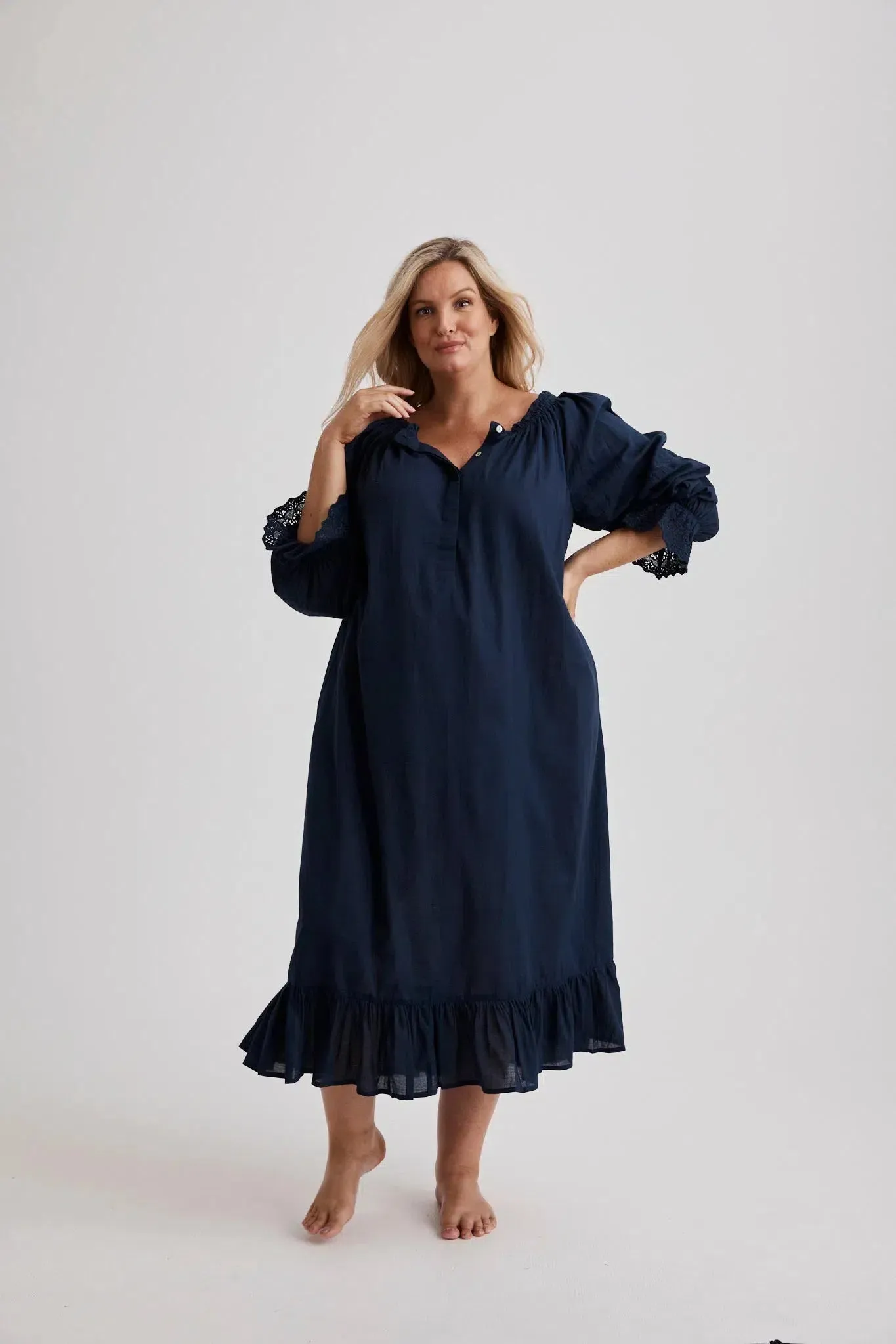 Kareena - Nightgown - Long - Navy - Cotton