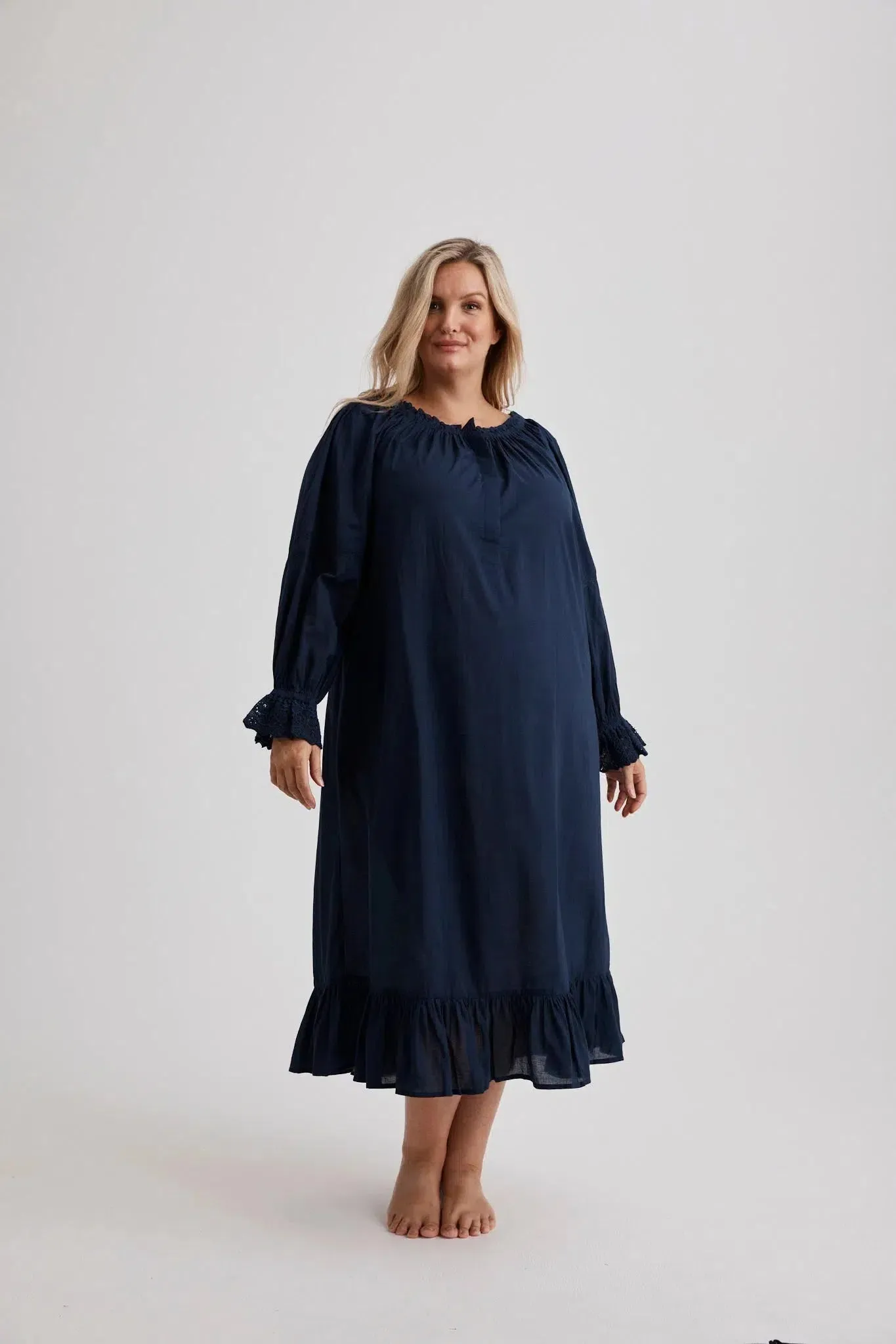 Kareena - Nightgown - Long - Navy - Cotton